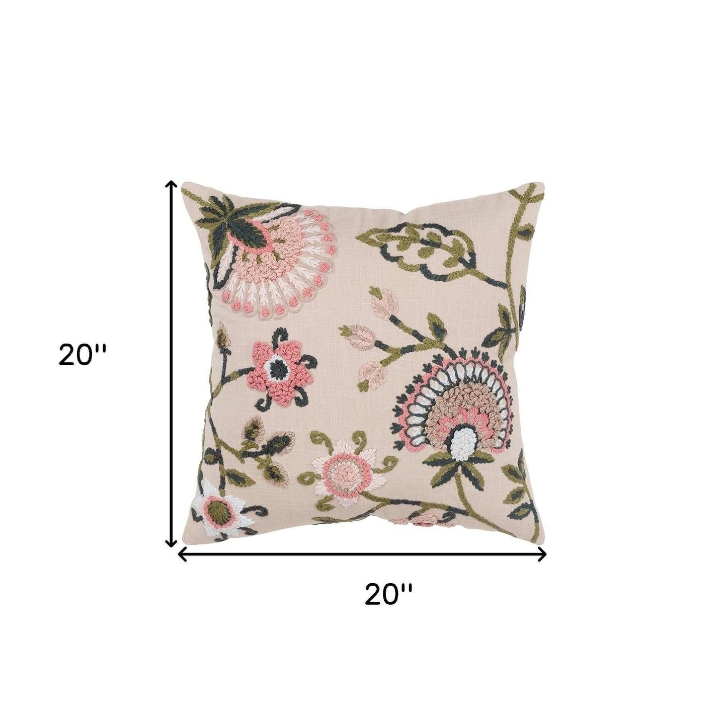 Blush Botanical Pattern Embroidered Throw Pillow - Homeroots - Flyclothing LLC