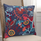 Dark Blue Jacobean Bloom Embroidered Throw Pillow - Homeroots