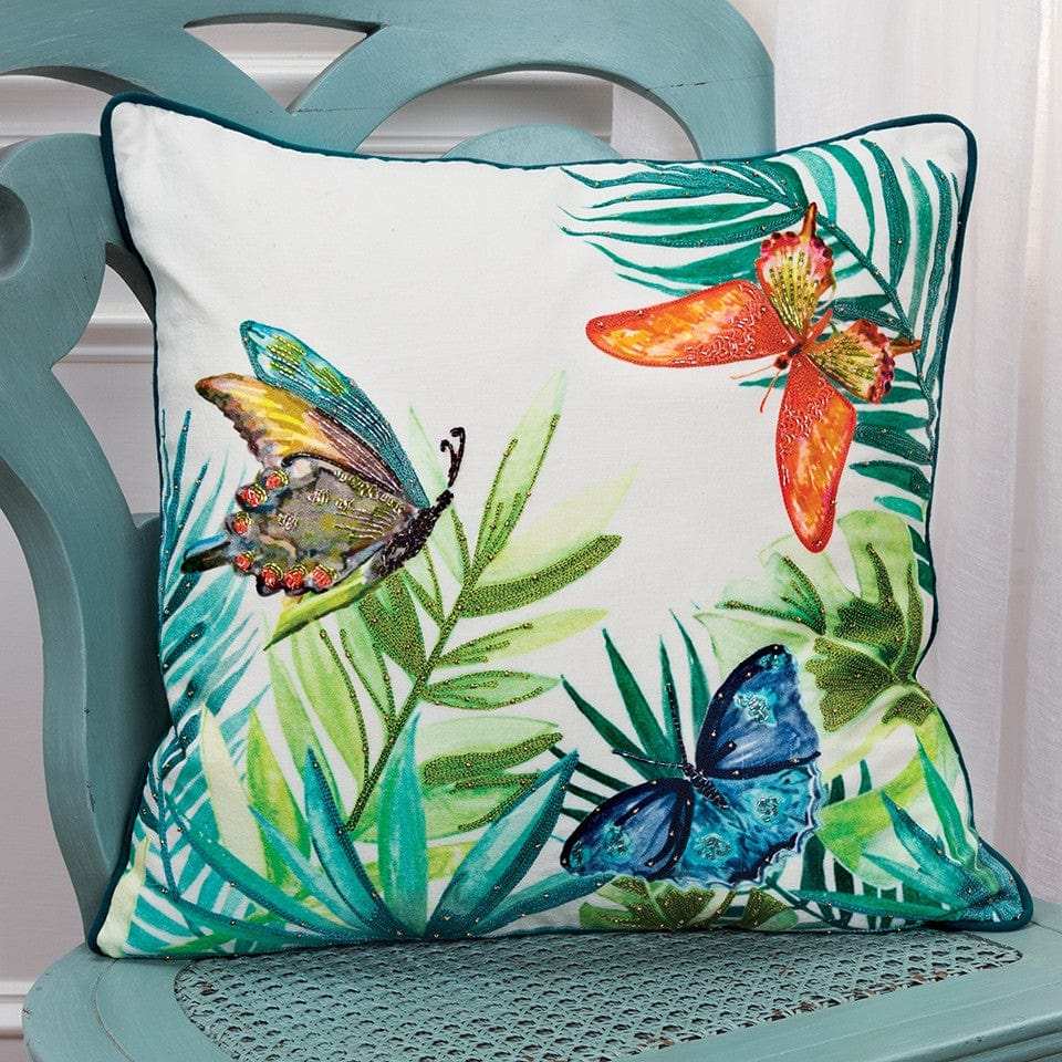 White Green Butterfly Bliss Decorative Throw Pillow - Homeroots - Flyclothing LLC