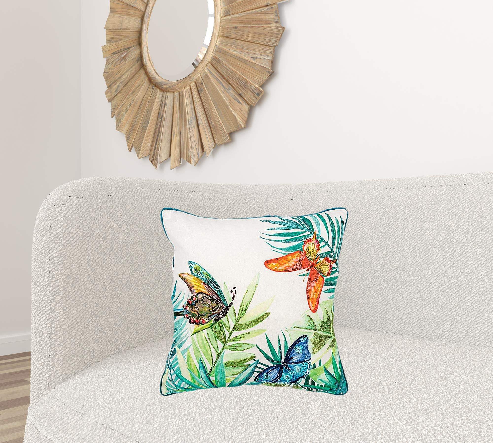White Green Butterfly Bliss Decorative Throw Pillow - Homeroots - Flyclothing LLC