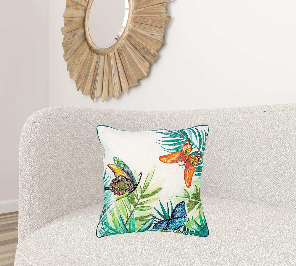 White Green Butterfly Bliss Decorative Throw Pillow - Homeroots - Flyclothing LLC