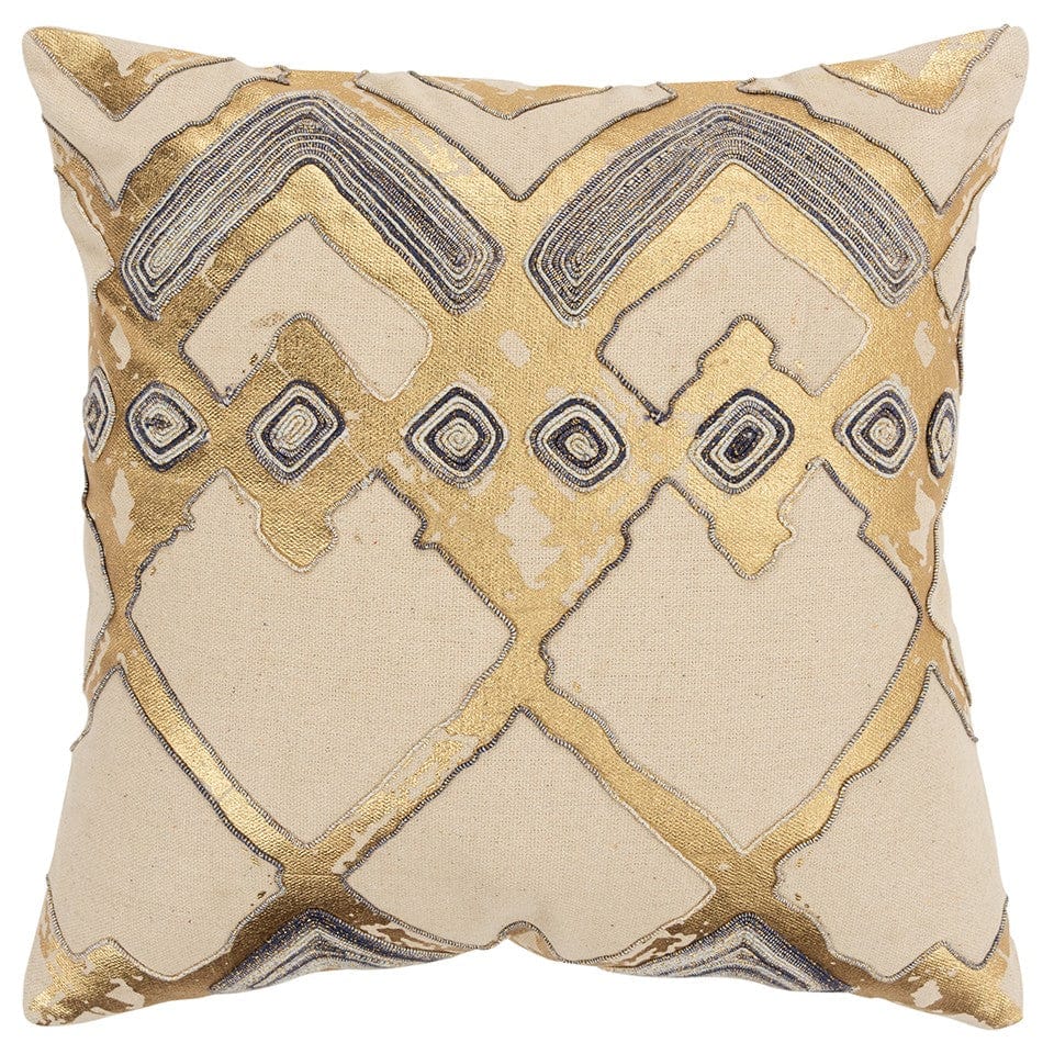 Beige Gold Foil Distressed Modern Throw Pillow - Homeroots
