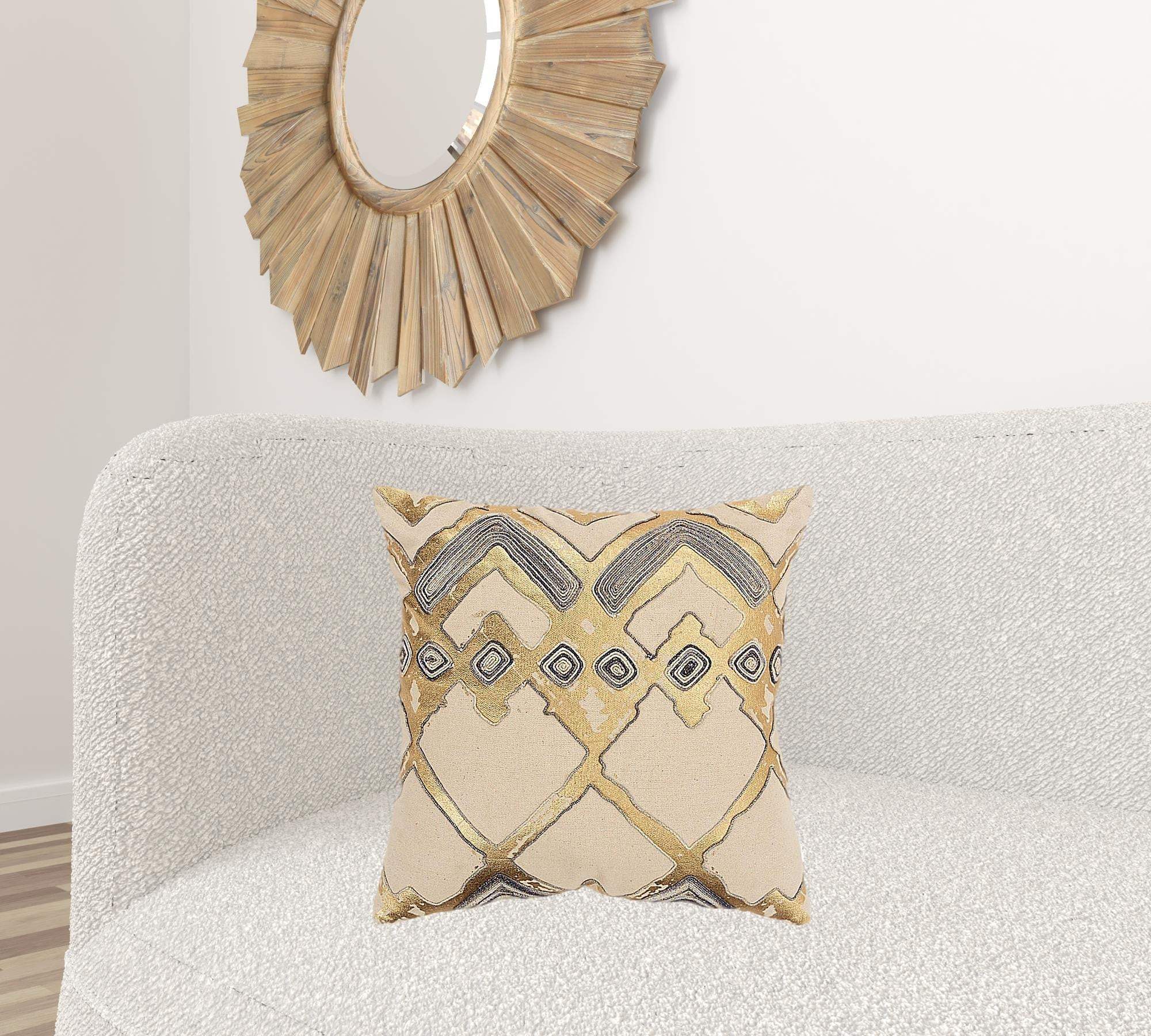 Beige Gold Foil Distressed Modern Throw Pillow - Homeroots - Flyclothing LLC