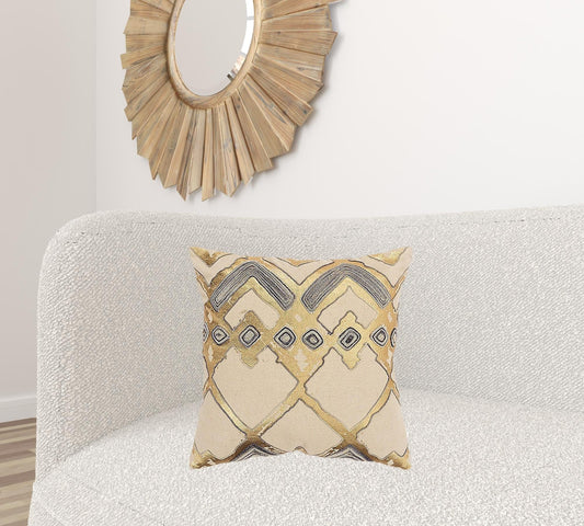Beige Gold Foil Distressed Modern Throw Pillow - Homeroots