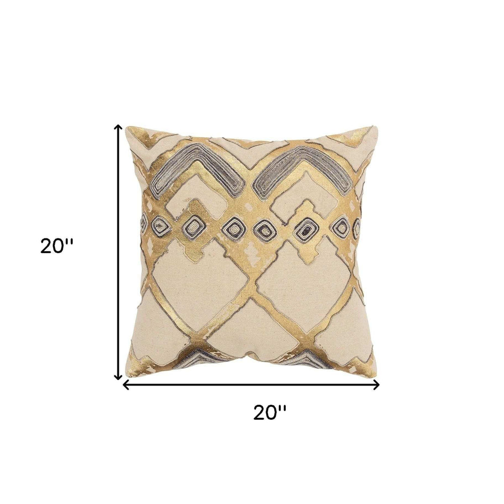 Beige Gold Foil Distressed Modern Throw Pillow - Homeroots - Flyclothing LLC