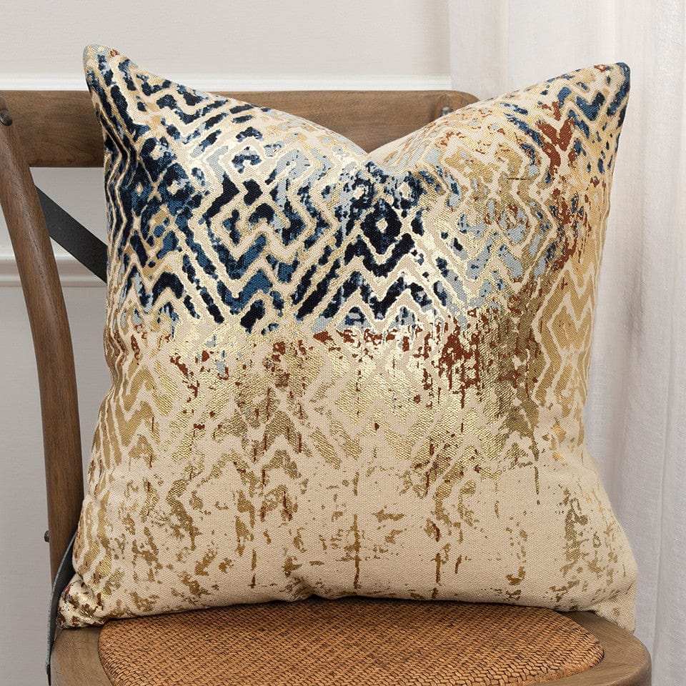 Beige Navy Distressed Retro Modern Throw Pillow - Homeroots - Flyclothing LLC