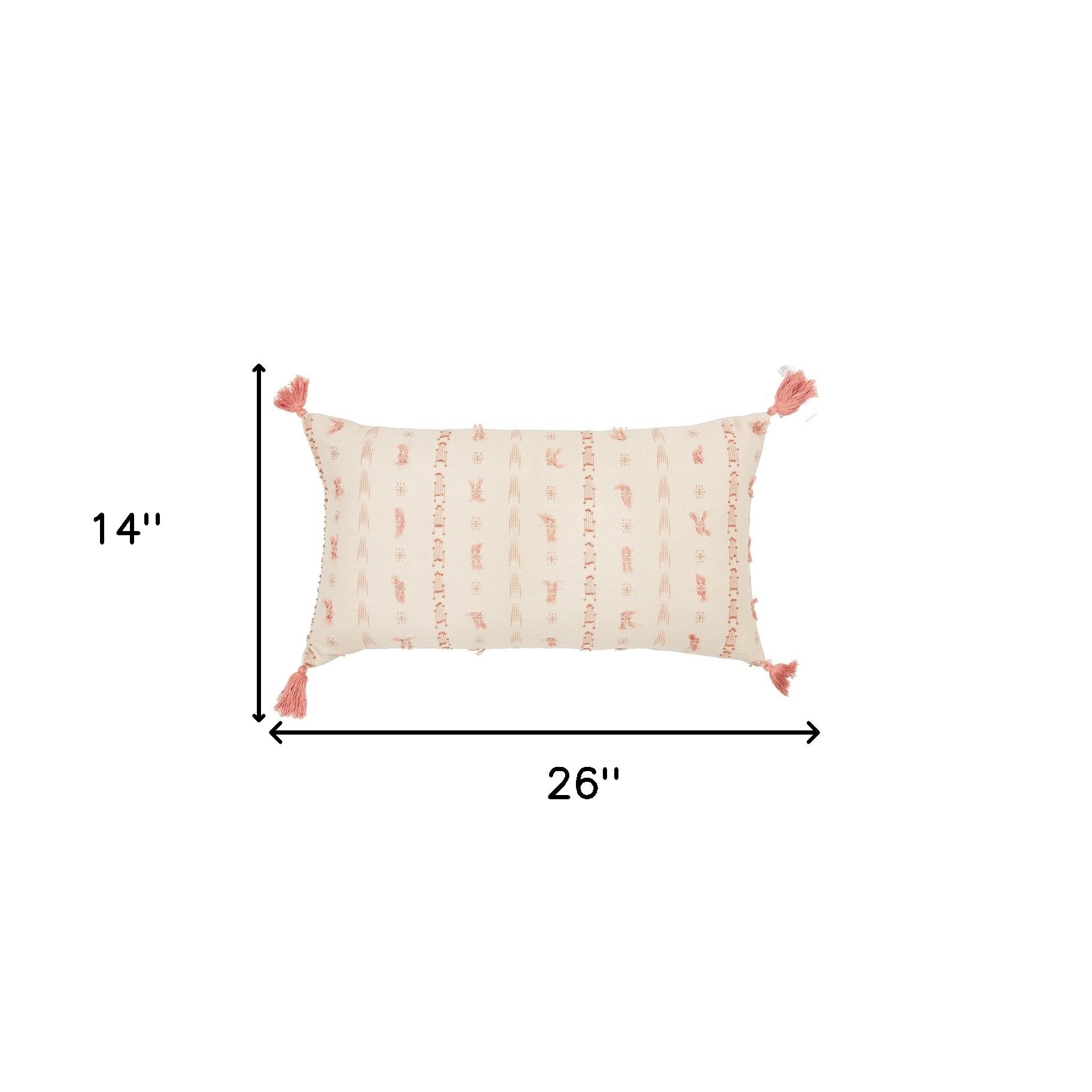 Blush Beige Tribal Inspired Tasseled Lumbar Pillow