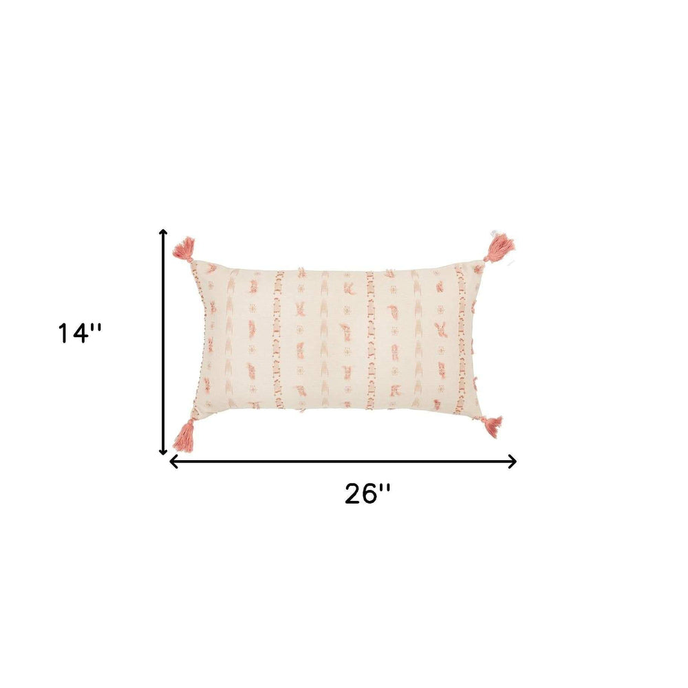 Blush Beige Tribal Inspired Tasseled Lumbar Pillow - Homeroots - Flyclothing LLC