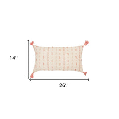 Blush Beige Tribal Inspired Tasseled Lumbar Pillow