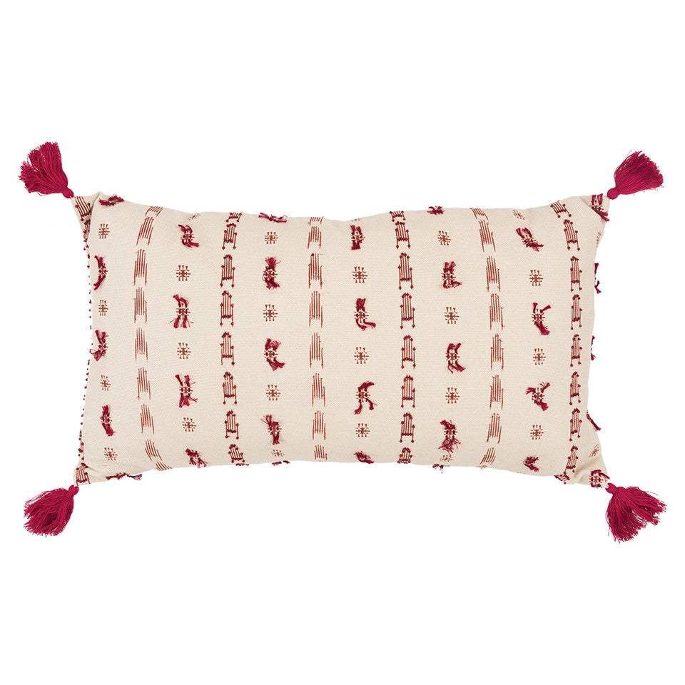 Red Beige Tribal Inspired Tasseled Lumbar Pillow - Homeroots - Flyclothing LLC