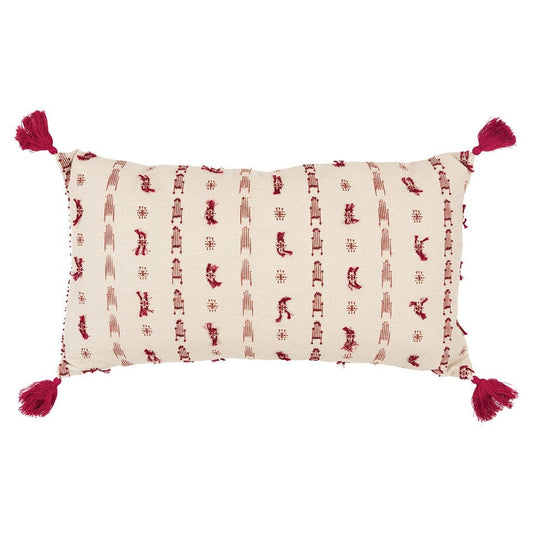 Red Beige Tribal Inspired Tasseled Lumbar Pillow - Homeroots