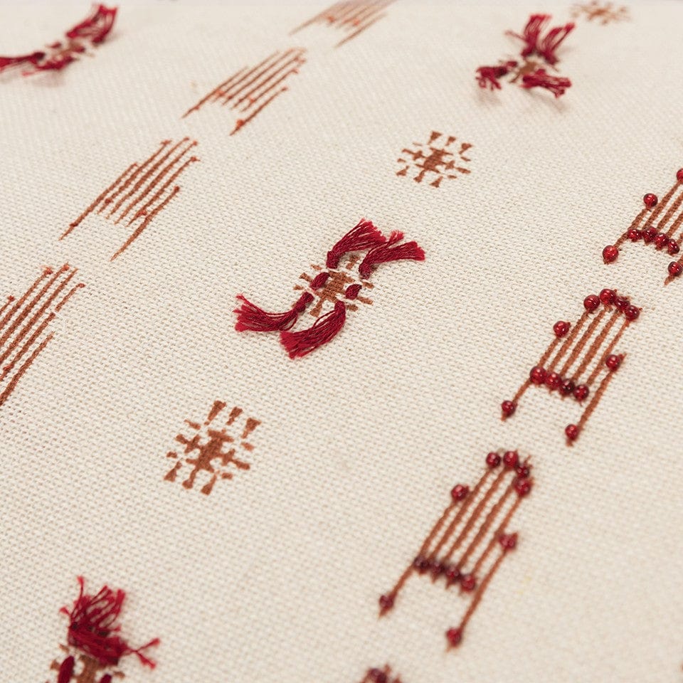 Red Beige Tribal Inspired Tasseled Lumbar Pillow - Homeroots