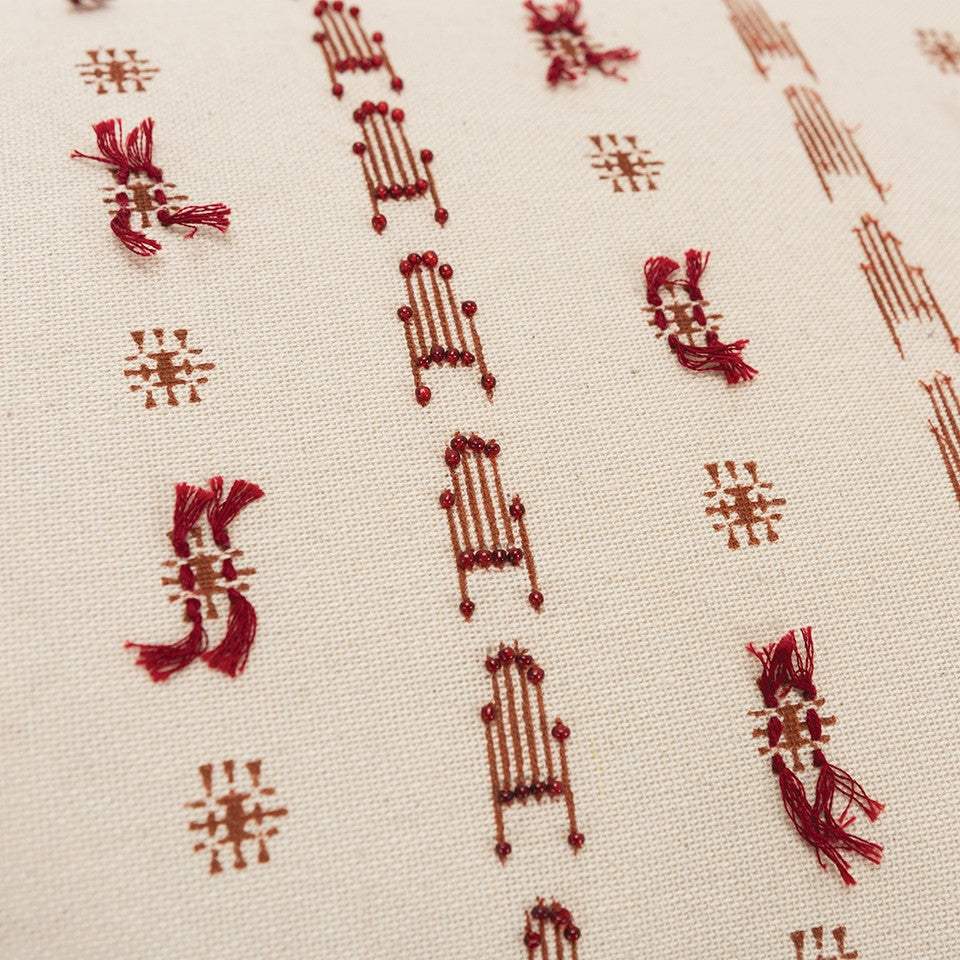 Red Beige Tribal Inspired Tasseled Lumbar Pillow - Homeroots - Flyclothing LLC