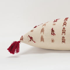 Red Beige Tribal Inspired Tasseled Lumbar Pillow - Homeroots