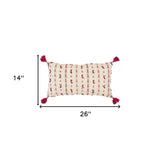 Red Beige Tribal Inspired Tasseled Lumbar Pillow - Homeroots - Flyclothing LLC