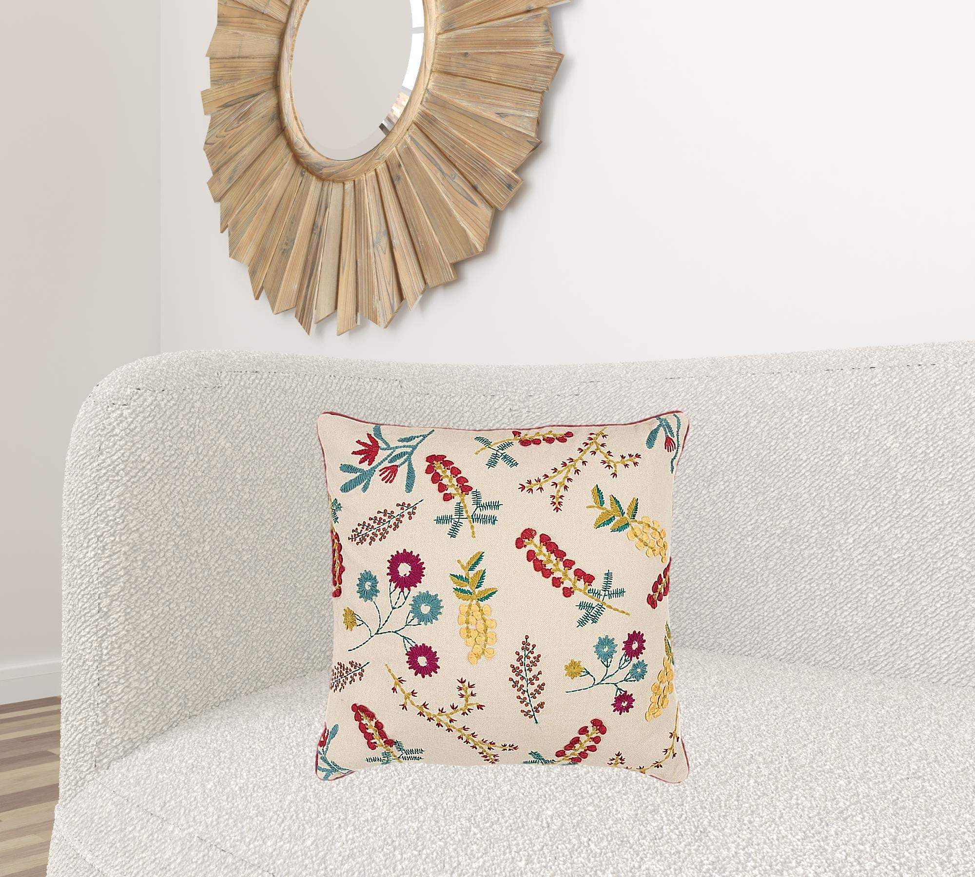 Pink Red Floral Bud Textural Throw Pillow - Homeroots - Flyclothing LLC