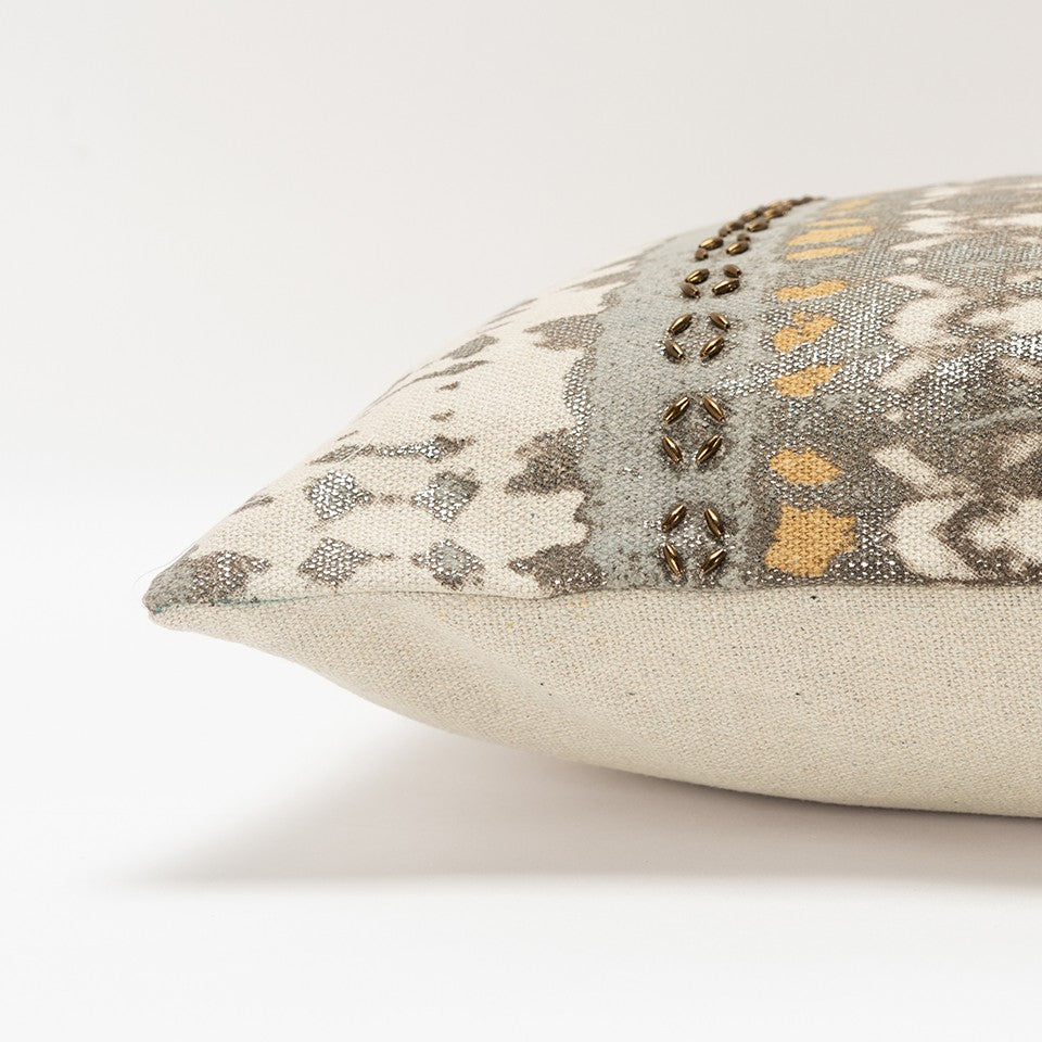 Gray Beige Tribal Distressed Lumbar Pillow