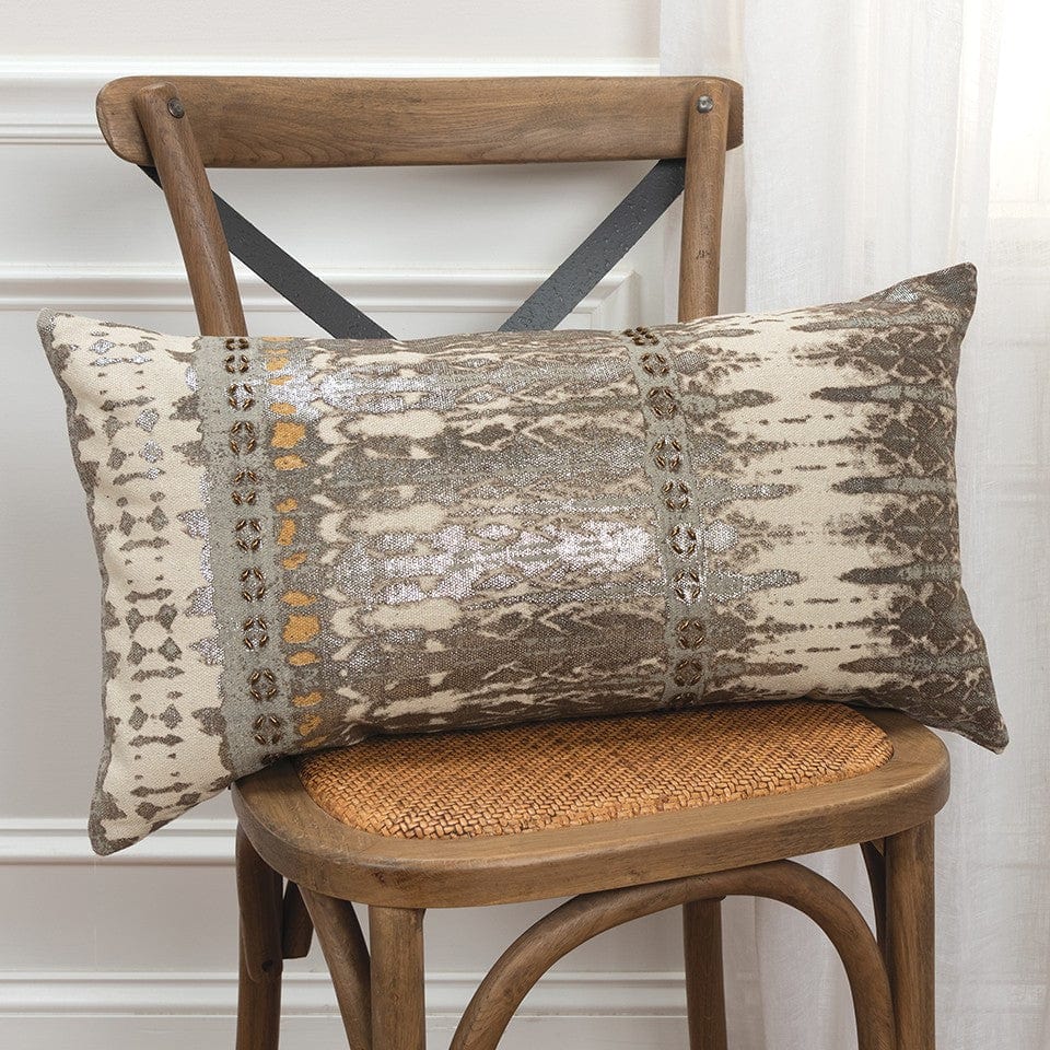 Gray Beige Tribal Distressed Lumbar Pillow - Homeroots