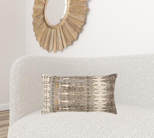 Gray Beige Tribal Distressed Lumbar Pillow