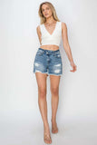 RISEN Stepped Waist Frayed Denim Shorts - Trendsi - Flyclothing LLC