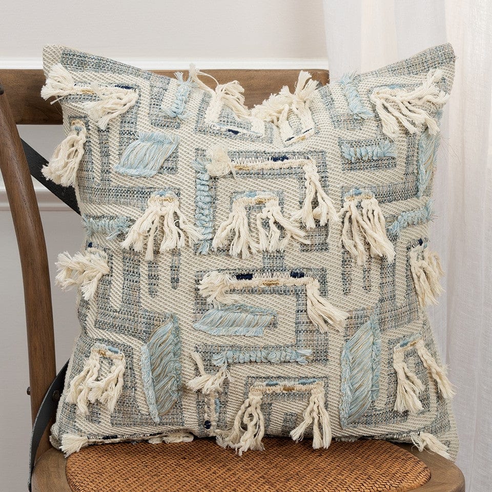 Gray Blue Appliqued Maze Modern Throw Pillow - Homeroots