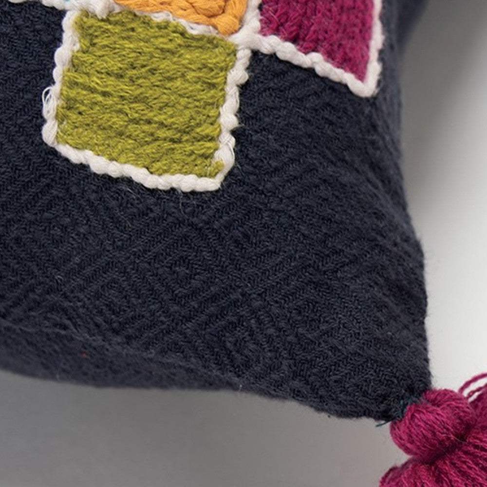Navy Tribal Motifs Embroidered Throw Pillow - Homeroots - Flyclothing LLC