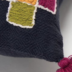 Navy Tribal Motifs Embroidered Throw Pillow - Homeroots