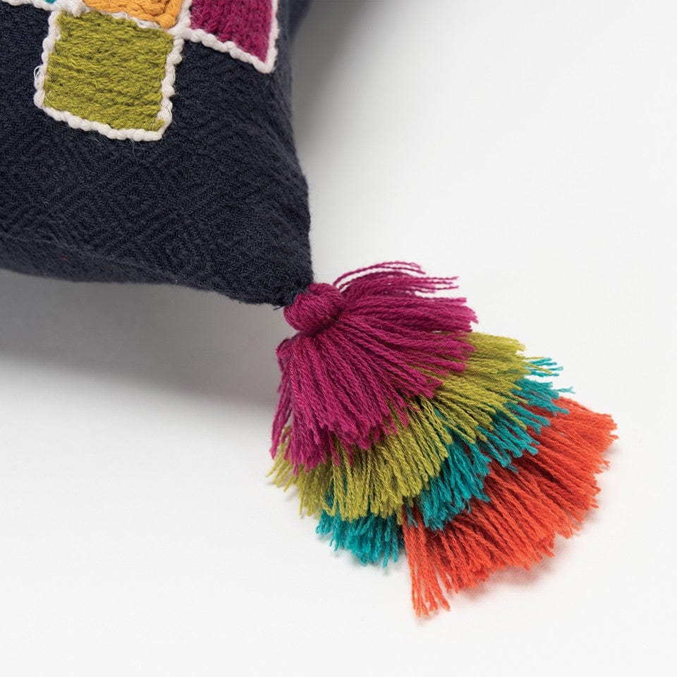 Navy Tribal Motifs Embroidered Throw Pillow - Homeroots