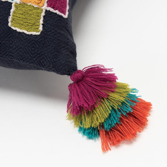 Navy Tribal Motifs Embroidered Throw Pillow - Homeroots