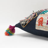 Navy Tribal Motifs Embroidered Throw Pillow - Homeroots