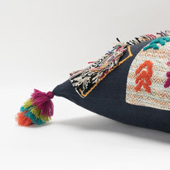 Navy Tribal Motifs Embroidered Throw Pillow - Homeroots