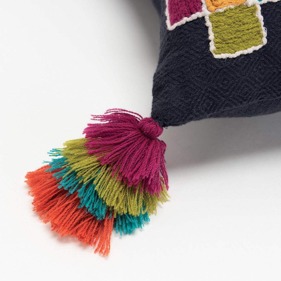 Navy Tribal Motifs Embroidered Throw Pillow - Homeroots - Flyclothing LLC