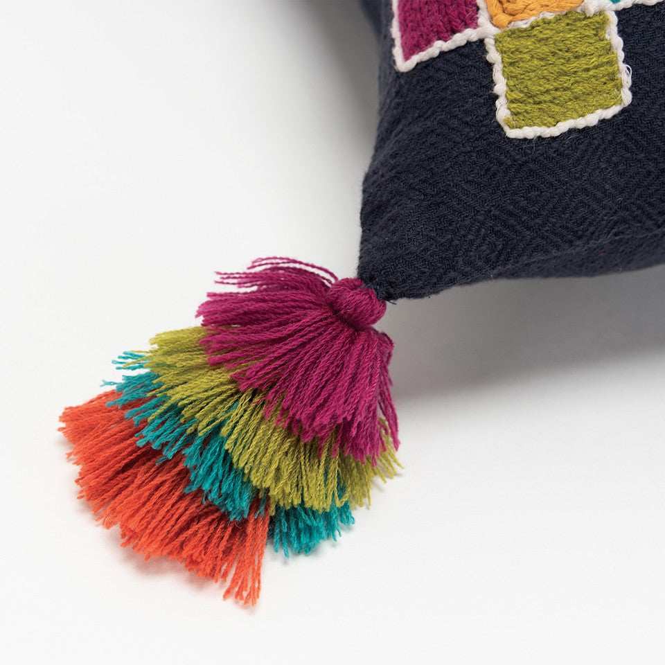 Navy Tribal Motifs Embroidered Throw Pillow - Homeroots - Flyclothing LLC