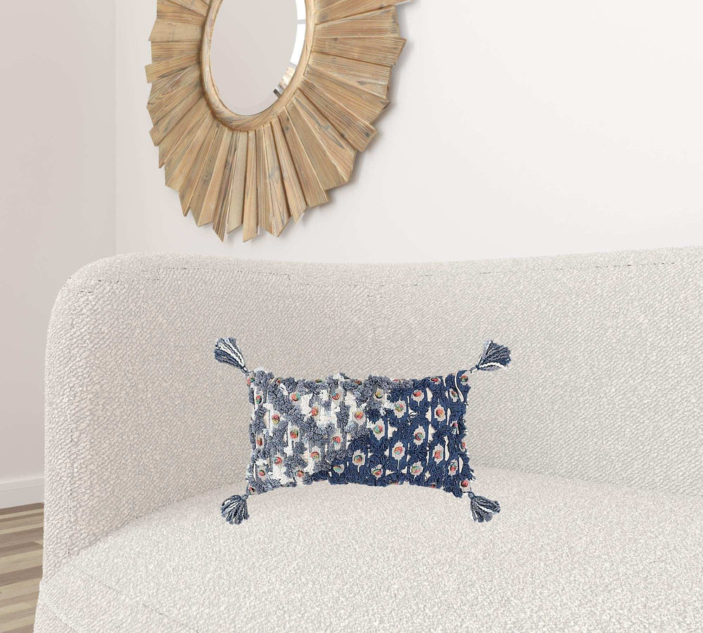 14 X 26 Blue And Gray Zippered 100% Cotton Throw Pillow - Homeroots - Flyclothing LLC