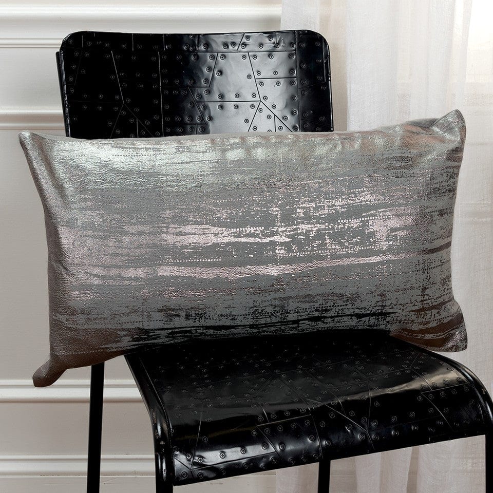 Silver Distressed Brush Stroke Lumbar Pillow - Homeroots