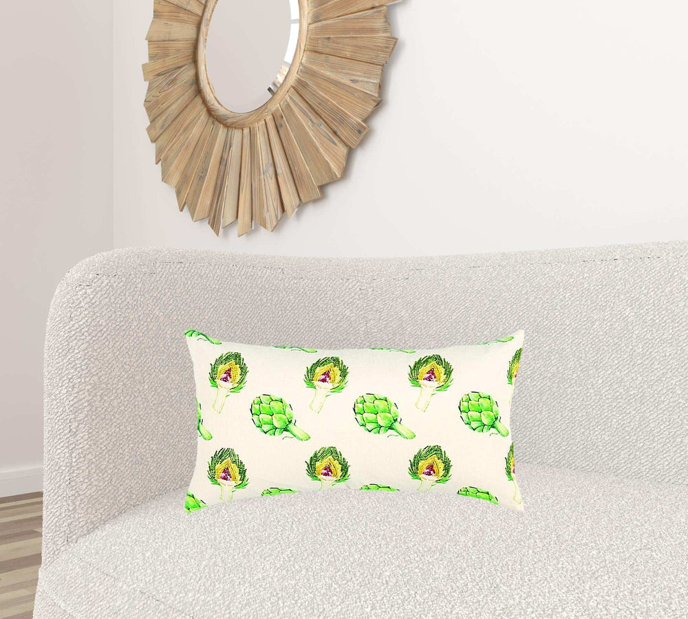 Lemon Green Artichoke Embroidered Lumbar Pillow - Homeroots - Flyclothing LLC