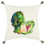 White Green Embroidered Artichoke Throw Pillow - Homeroots