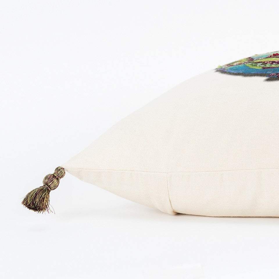 White Green Embroidered Artichoke Throw Pillow - Homeroots - Flyclothing LLC