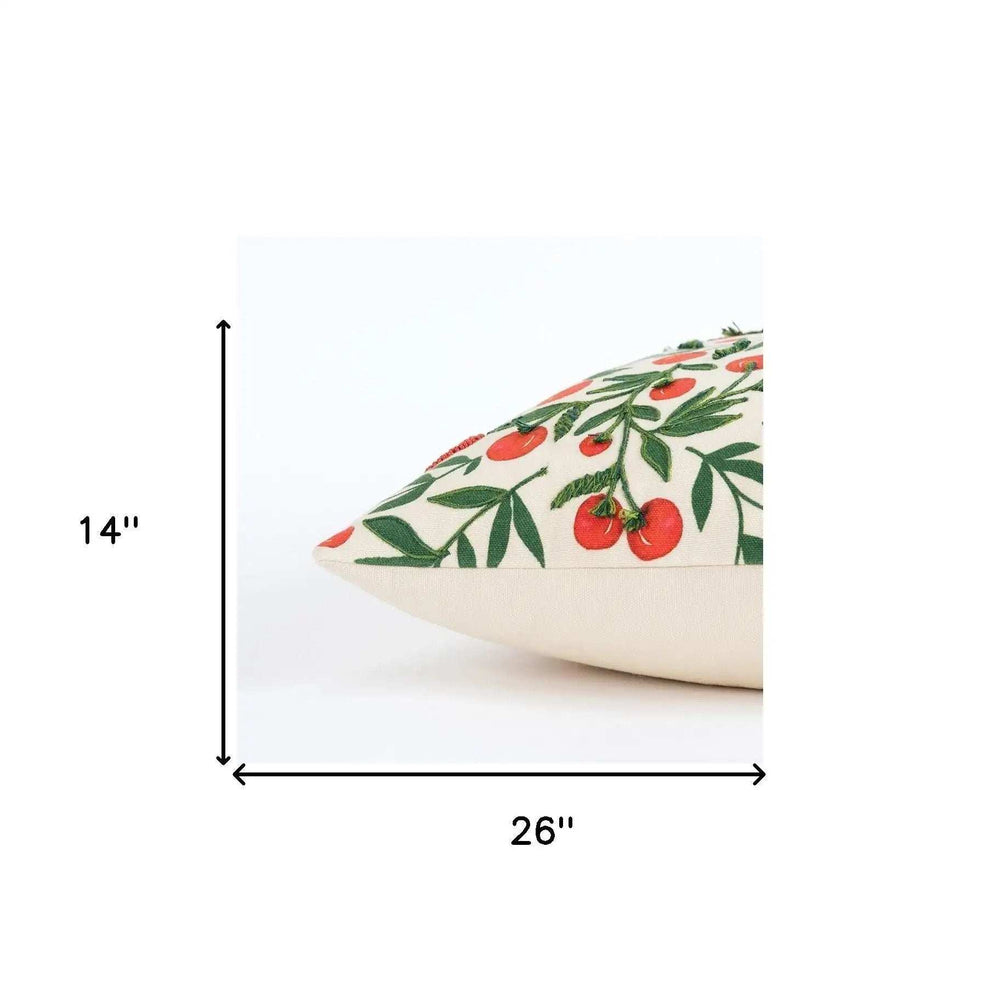 Red Green Cherry Tree Printed Lumbar Pillow - Homeroots - Flyclothing LLC