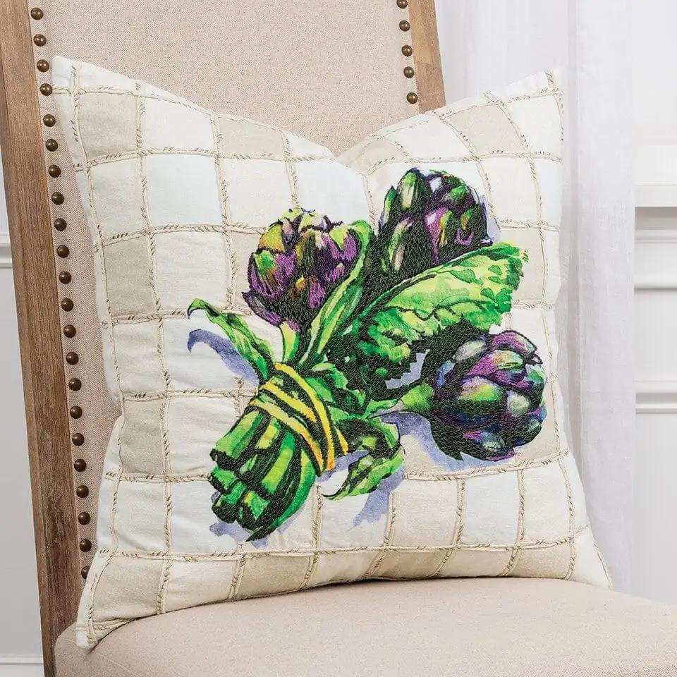 White Green Artichoke Waffled Throw Pillow - Homeroots - Flyclothing LLC