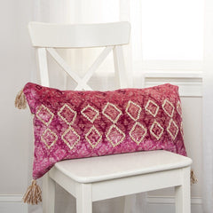 Pink Textured Diamond Velvety Lumbar Pillow - Homeroots