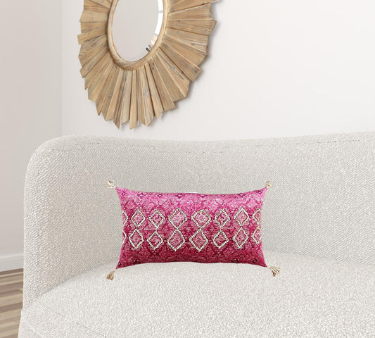 Pink Textured Diamond Velvety Lumbar Pillow - Homeroots