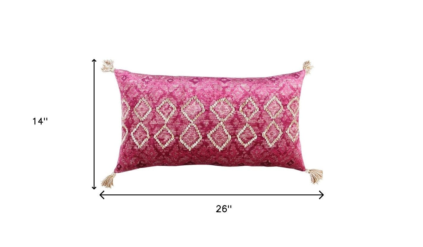 Pink Textured Diamond Velvety Lumbar Pillow - Homeroots