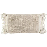 Ivory Braided Stripe Macrame Fringe Lumbar Pillow - Homeroots