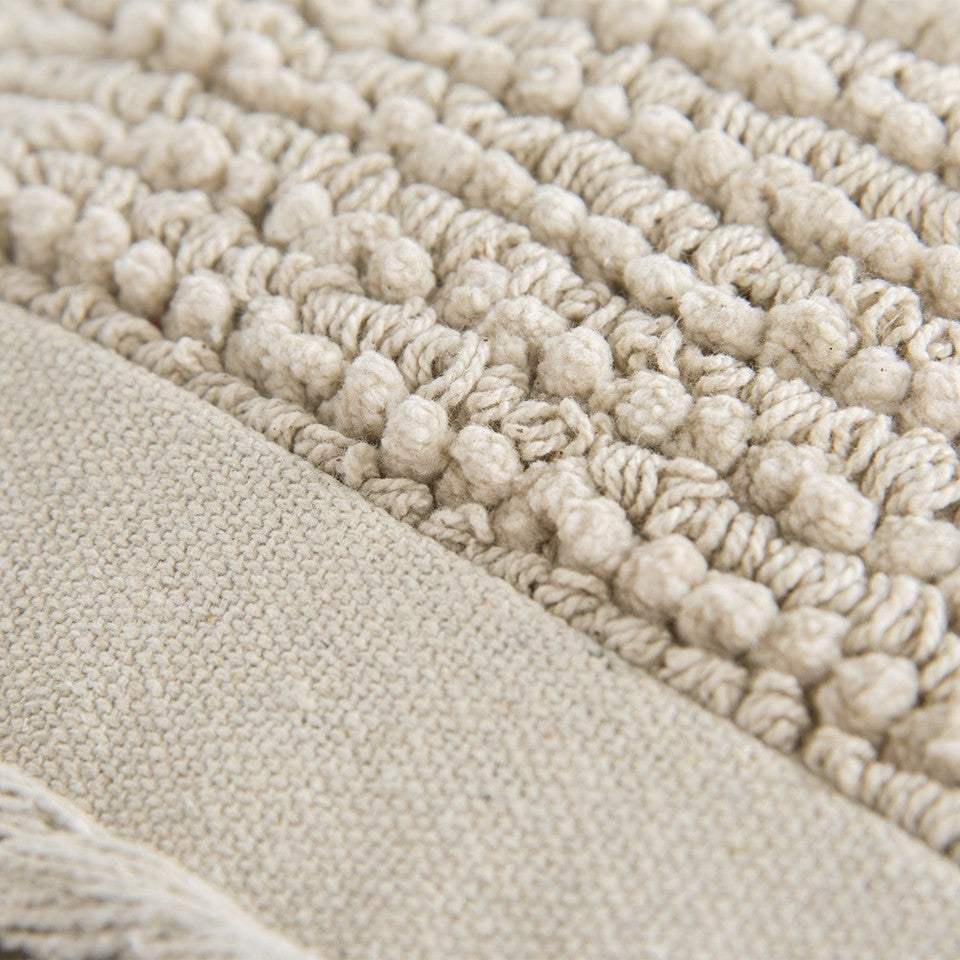 Ivory Braided Stripe Macrame Fringe Lumbar Pillow - Homeroots - Flyclothing LLC