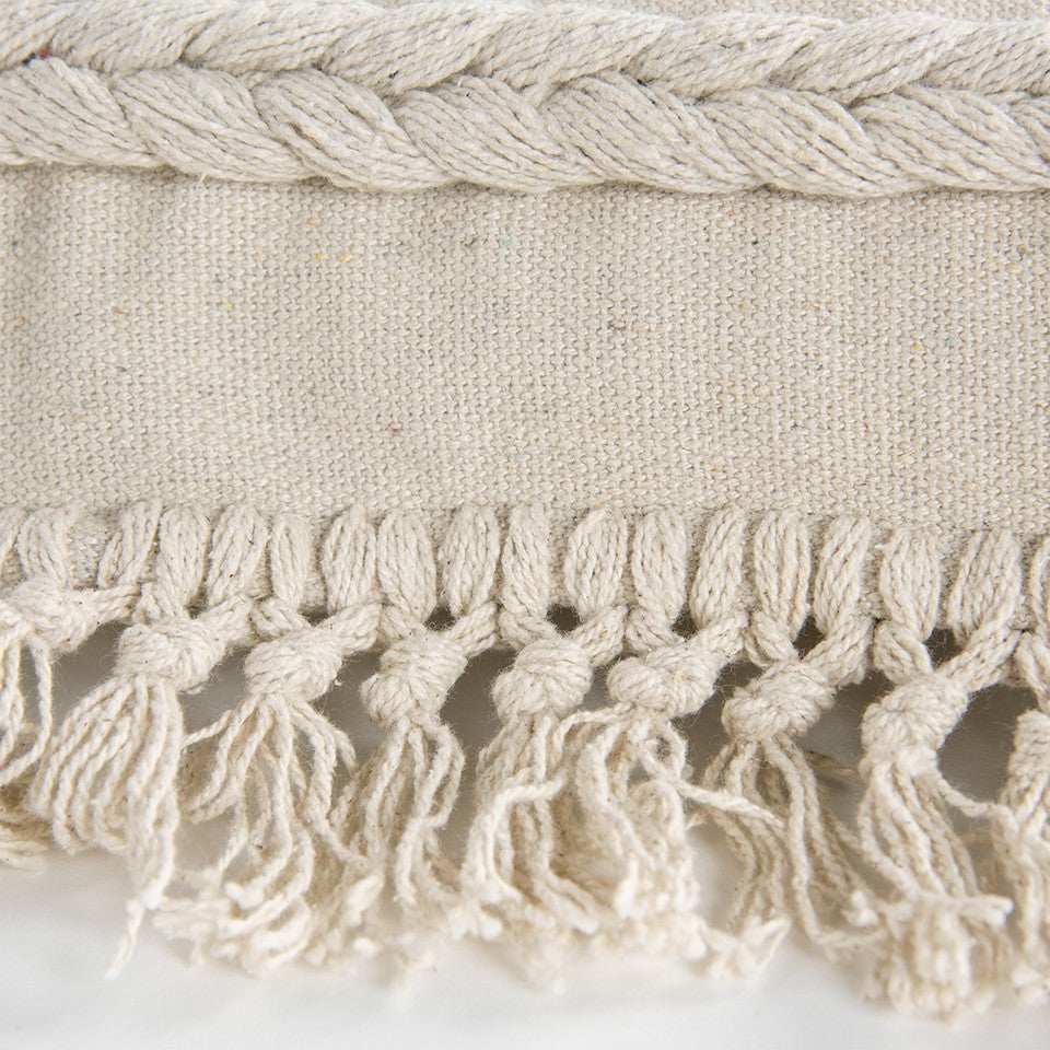 Ivory Braided Stripe Macrame Fringe Lumbar Pillow - Homeroots - Flyclothing LLC