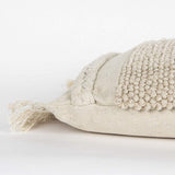 Ivory Braided Stripe Macrame Fringe Lumbar Pillow - Homeroots - Flyclothing LLC