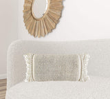 Ivory Braided Stripe Macrame Fringe Lumbar Pillow - Homeroots - Flyclothing LLC