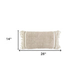 Ivory Braided Stripe Macrame Fringe Lumbar Pillow - Homeroots - Flyclothing LLC