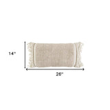 Ivory Braided Stripe Macrame Fringe Lumbar Pillow - Homeroots - Flyclothing LLC